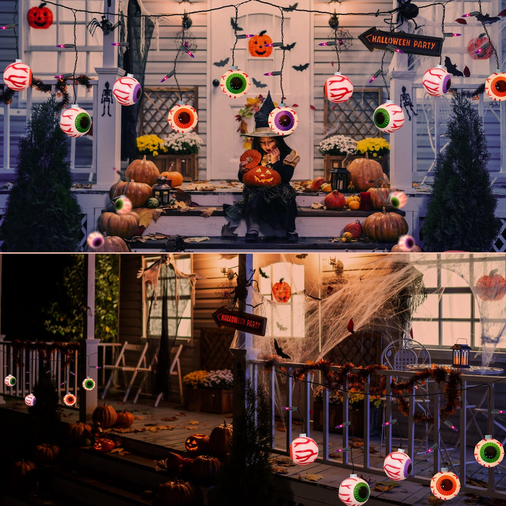 7Ft Halloween Pumpkin String Lights, Halloween Decorations Lights with 10 LED Colorful Pumpkin Lights 15 Orange Bulbs, Hanging Fairy Lights for Outdoor Curtain Garden Porch Bar Party Bedroom Decor