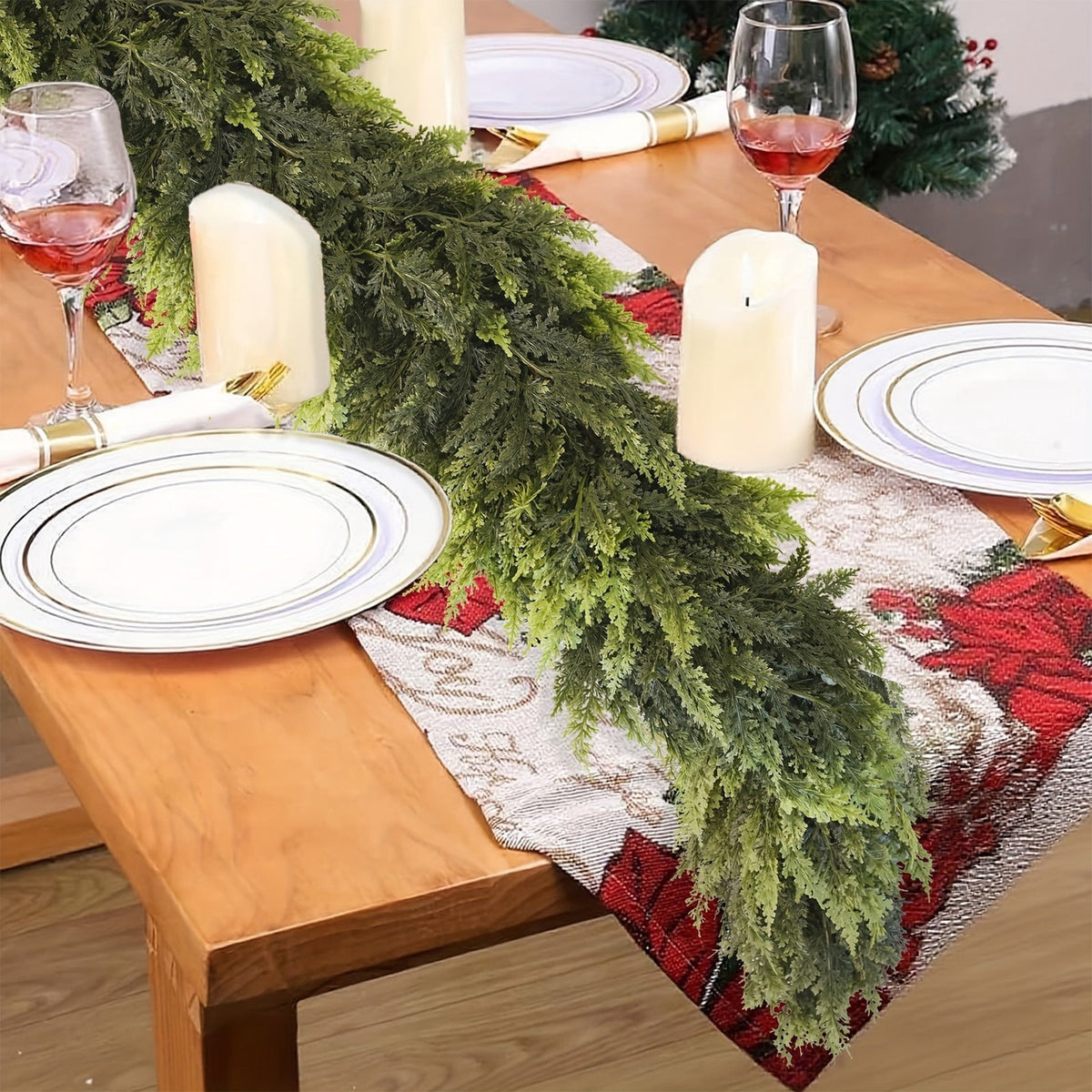 Spring Artificial Flowers Garland, 70 inch Fake Eucalyptus Vine Cherrys Blossoms Hanging Garland Rattan for Mantle Fireplace Wedding Indoor Outdoor Home Decor