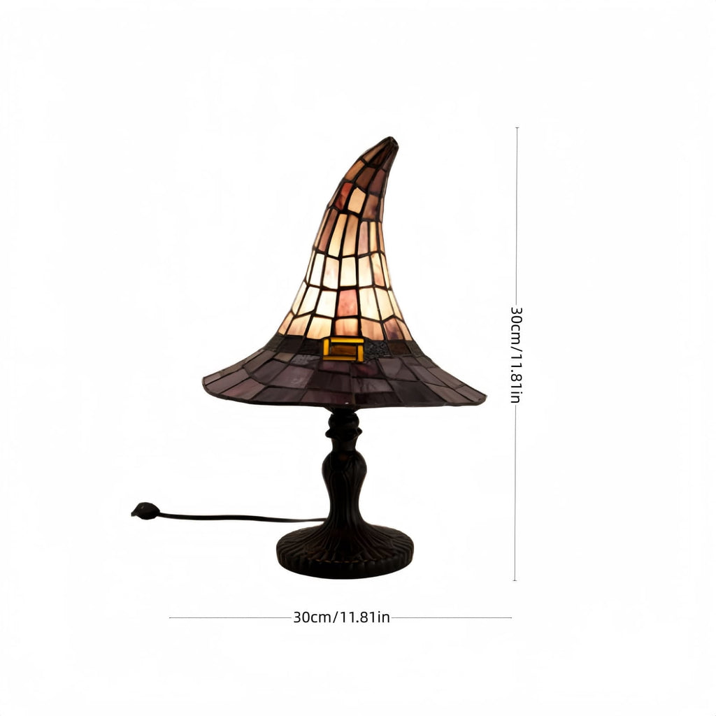 Fuebueo Halloween Witch Hat Lamp 11.81 Inch, Stained Glass Tiffany Style Table Lamp for Bedroom Nightstand, Gothic Witchy Halloween Decorations for Home Living Room