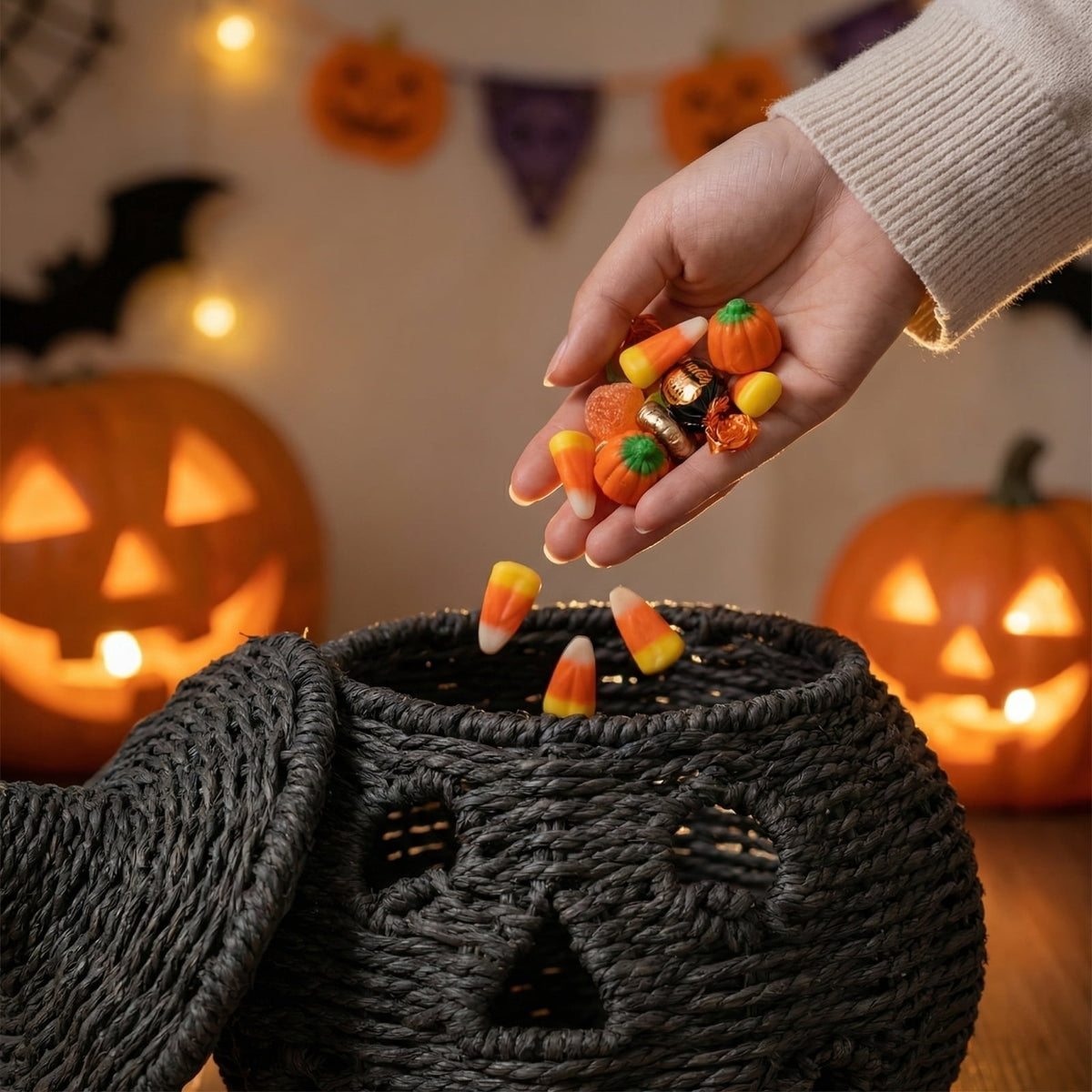 Handwoven Pumpkin Lantern, Rustic Vintage Halloween Decor, 28cm Woven Pumpkin Lantern Without LED Candle Light, Pumpkin Ornament for Mantel Doorstep Halloween Party Decorations