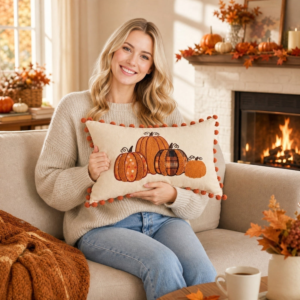 Pumpkin Pillow Cover Throw Pillow for Fall Seasonal Pillow Cover Lumbar Pillow Farmhouse Fall Decor Halloween Pillow Cover for Couch and Bed Thanksgiving Decor