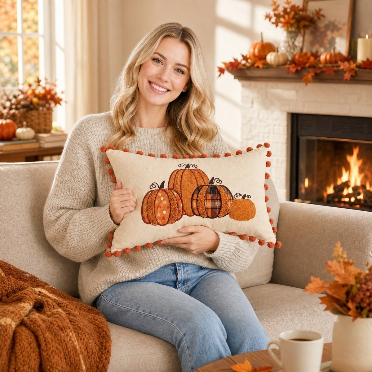 Pumpkin Pillow Cover Throw Pillow for Fall Seasonal Pillow Cover Lumbar Pillow Farmhouse Fall Decor Halloween Pillow Cover for Couch and Bed Thanksgiving Decor