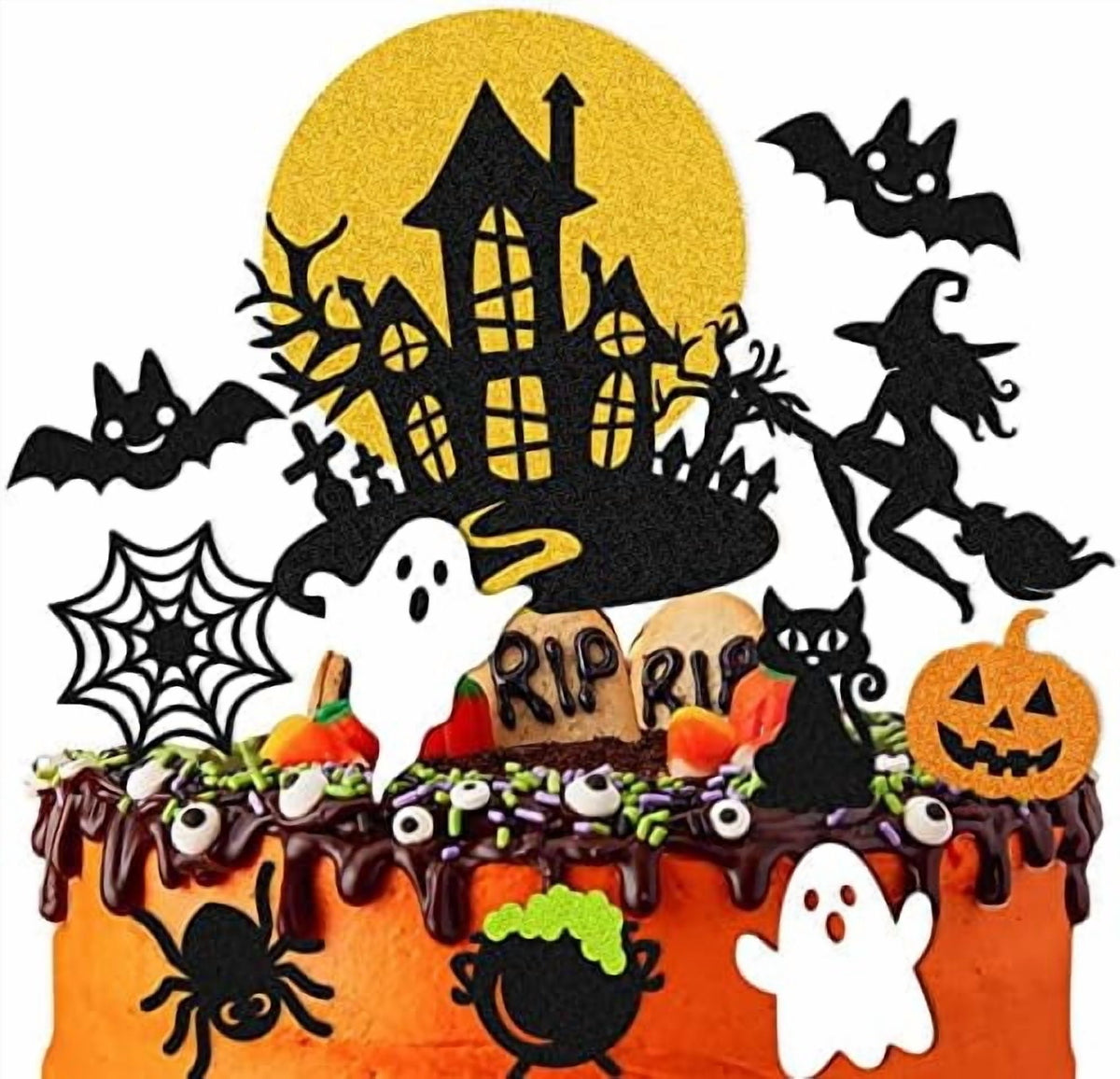 Halloween Cake Decoration Halloween Cupcake Topper Ghost Witch Pumpkin Bat Spider Haunt House Theme Cake Decoration for Horror Party Supplies