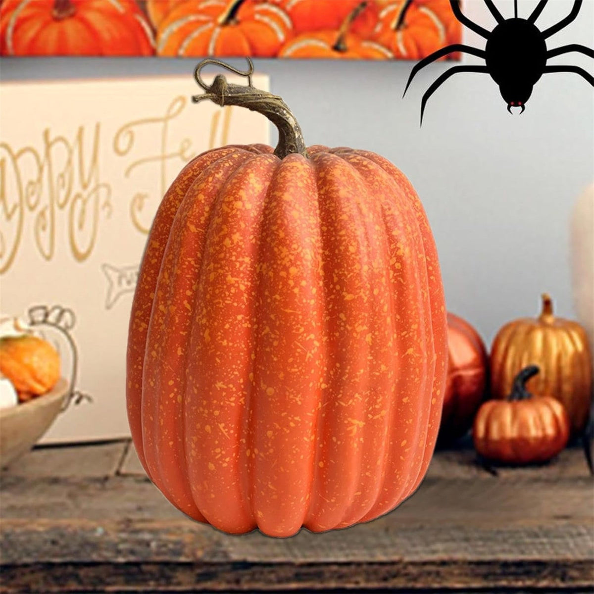 Richmoon 2 PCS 8 Inch Orange Pumpkins for Decorating - Large Artificial Foam Pumpkins for Fall Decor, Halloween, Thanksgiving, Paintable for DIY Crafts & Centerpieces
