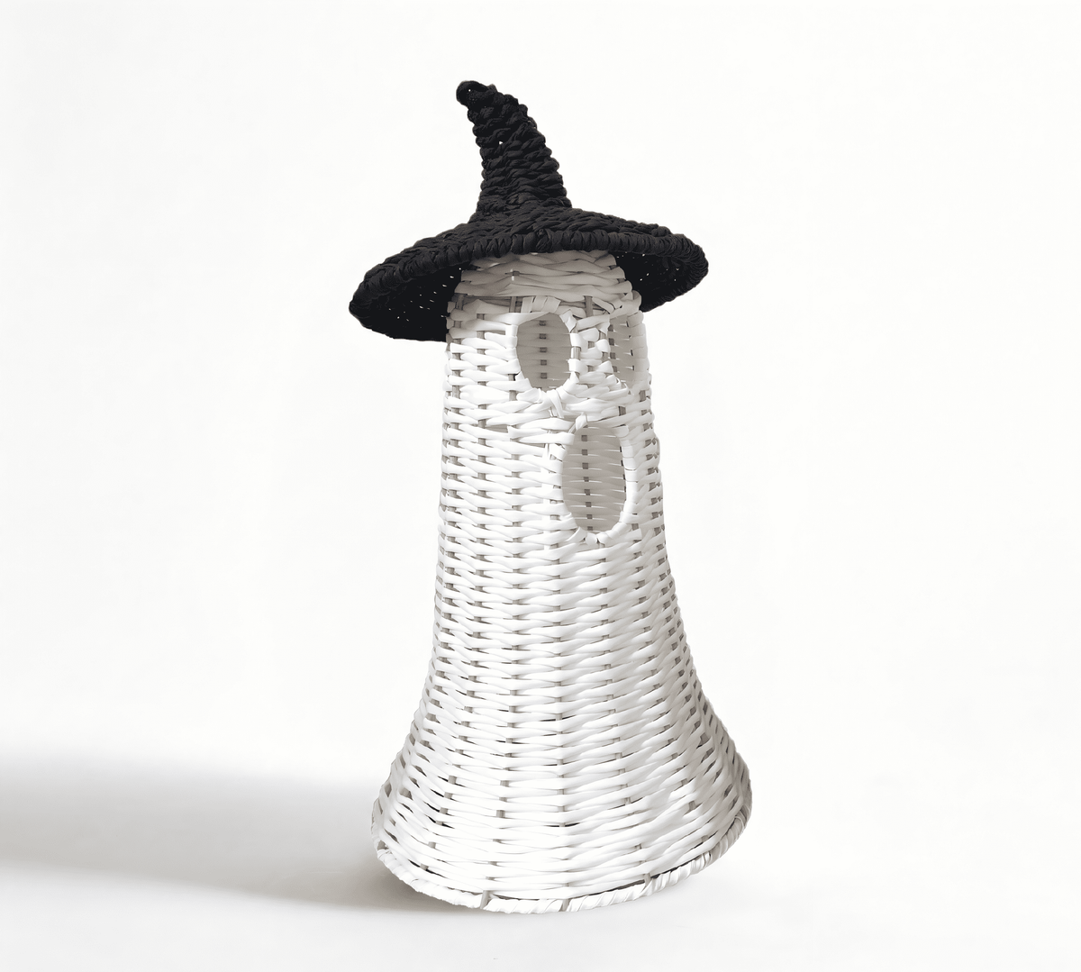 Guvpev 12" Handcrafted Woven Ghost - White Faux Rattan & Metal Ghost Figurine, Halloween Spooky Table Centerpiece & Fall Porch Decor for Indoor Outdoor