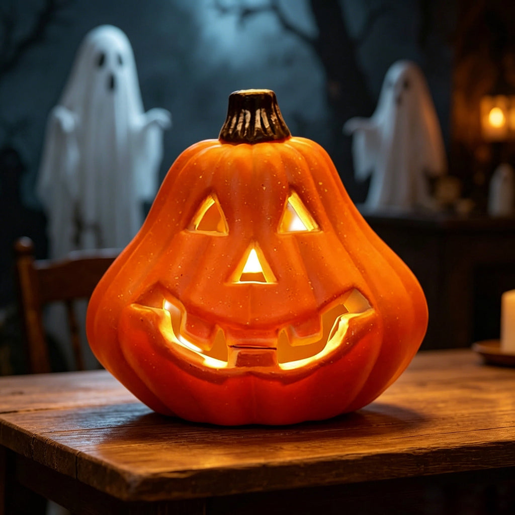 Large LED Lighted Pumpkin Decoration for Outdoor Yard Porch Home, Plastic Halloween Pumpkin with Bright Illumination, Ideal for Storefronts, Malls, and Holiday Displays