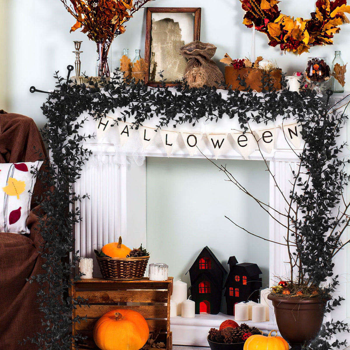 Halloween Pumpkin Garland - 68" Fall Leaf Decor for Mantle, Staircase & Porch, Outdoor/Indoor Autumn Thanksgiving Party Decoration (Multicolor)
