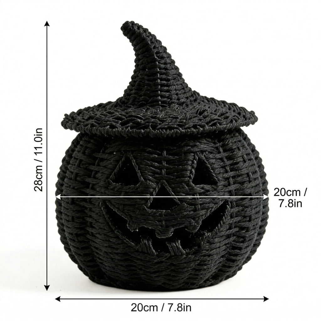 Handwoven Rattan Ghost Lantern with Witch Hat - 13.78 Inch White Wicker Ghost Decor, Light Up Halloween Decorations for Indoor Outdoor, Porch, Patio, Spooky Home Decor, Fall Harvest