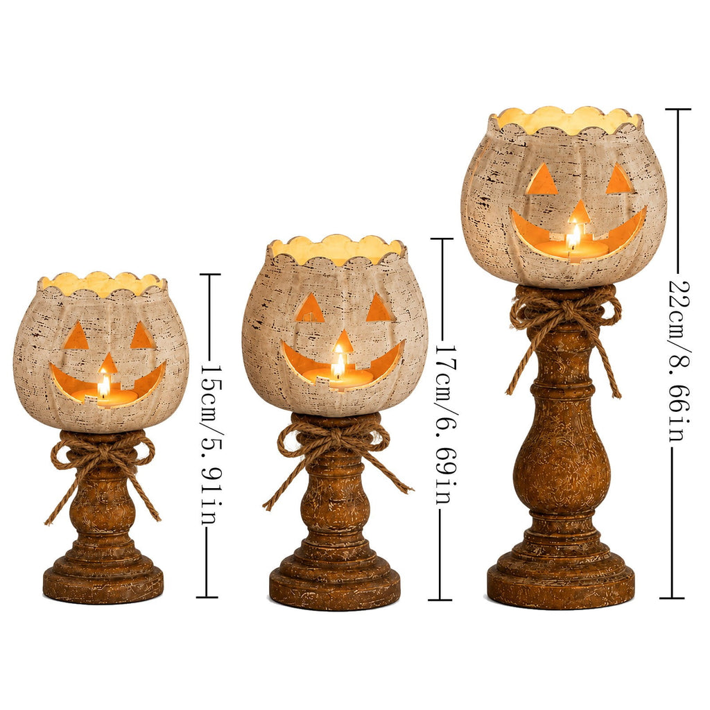 Halloween Lamp Indoor Tabletop Decorations, LED Lighted Wooden Pumpkin with Vintage Pedestal Stand and Rope Bow, 8.7 Inch Rustic Halloween Decor for Home Mantel Entryway