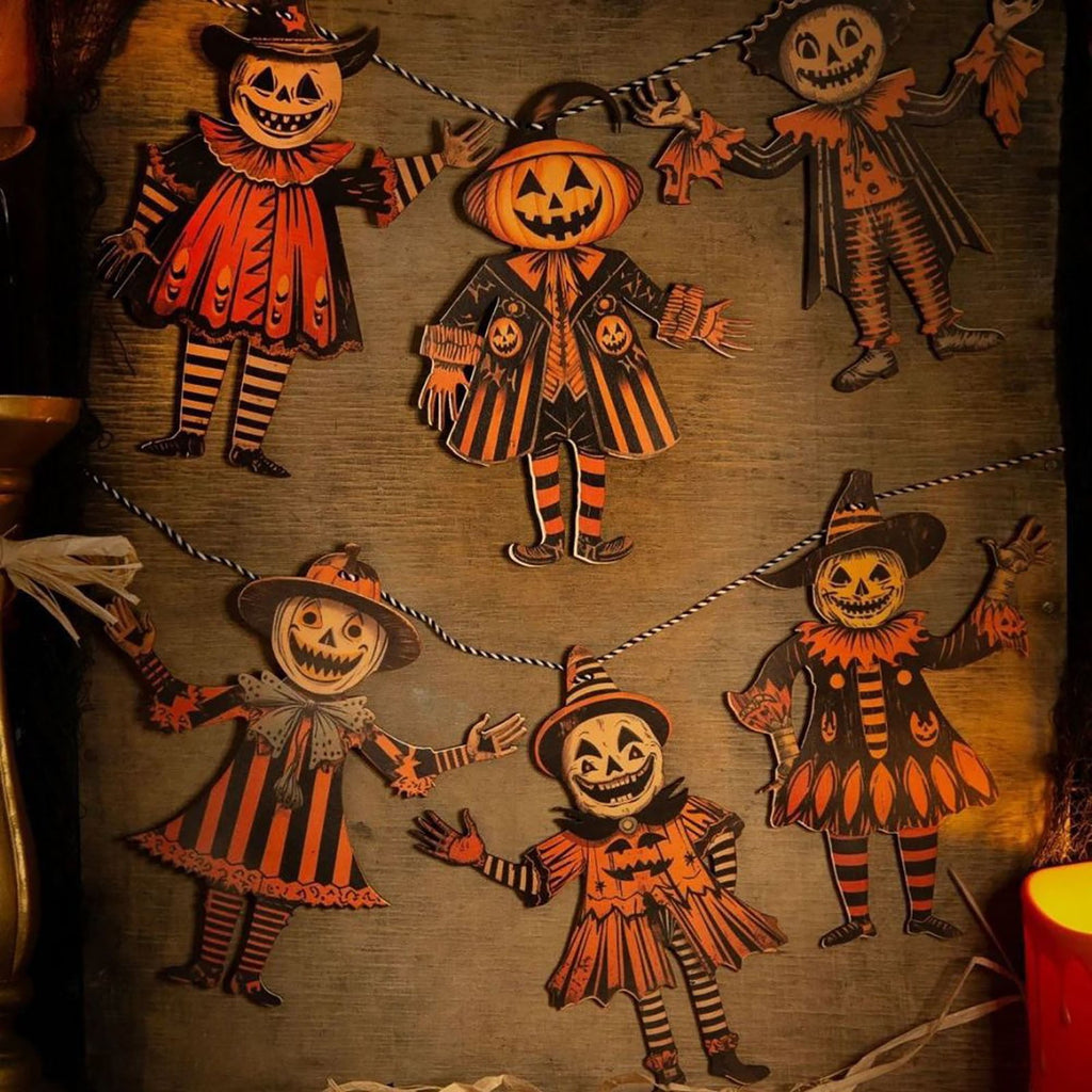 6PCS Halloween Bunting Decoration, Halloween Vintage Bunting Wooden, Wooden Halloween Flag Decoration, Witch Flag Pumpkin, Suitable for Parties, Festivals, Home Wall Decoration
