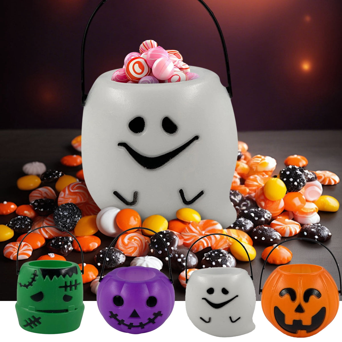 Kyusrd Trick or Treat Halloween Lantern Pumpkin Decoration Lighted Table Centerpieces Ornaments Spooky Pumpkin Prop Decor Decorative Wedding Candy Bowl Organizer Canisters