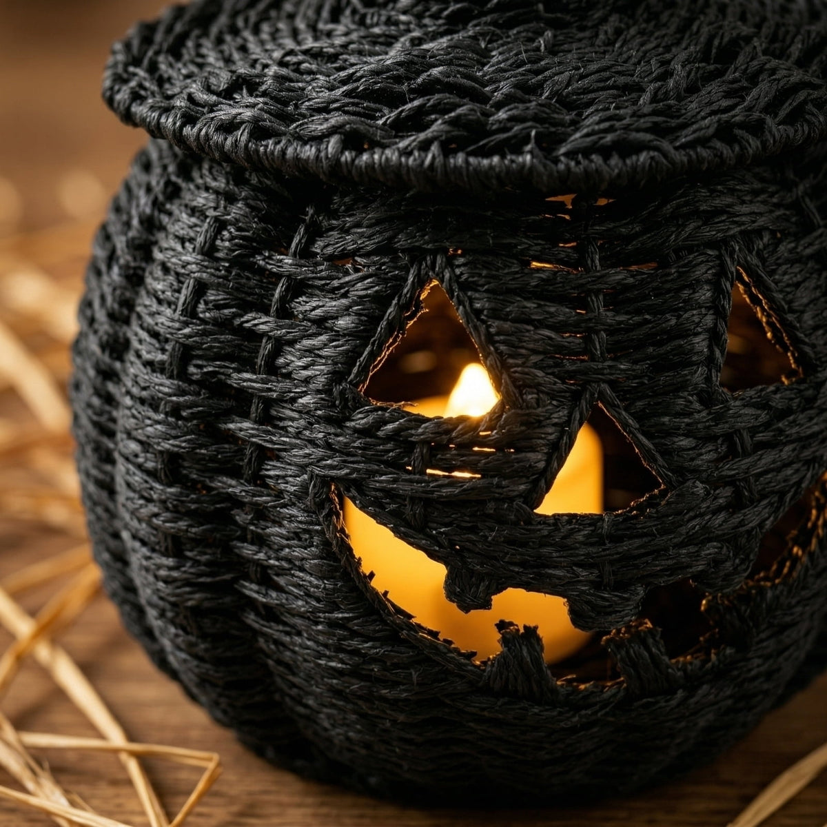 Handwoven Pumpkin Shaped Decorative Basket with Witch Hat Lid for Halloween Indoor Outdoor Display Storage