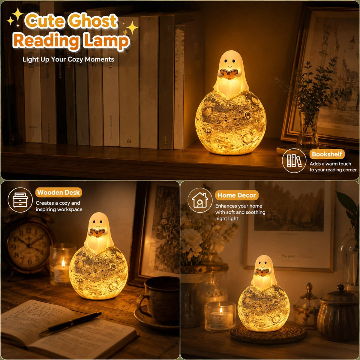 Sahpxhe Halloween Ghost Lamp Decor Warm LED Light for Halloween Mantel Shelf Tabletop Spooky Indoor Halloween Decor