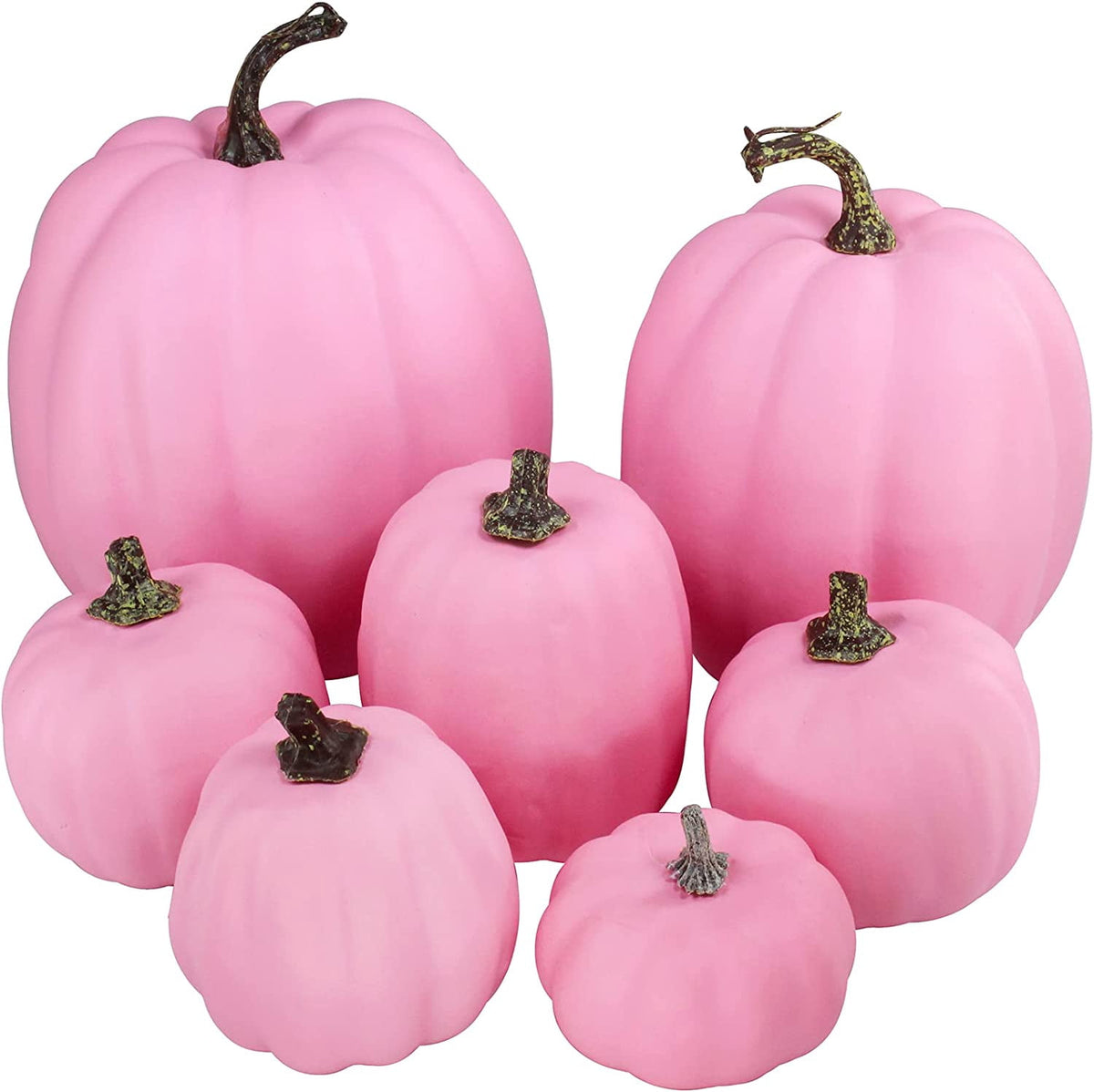 Foraging dimple 7 Pcs Assorted Harvest Orange Artificial Pumpkins Decorative Pumpkins Foam Pumpkins with Gold Stems for Fall Harvest Autumn Home Wedding Thanksgiving Halloween Party