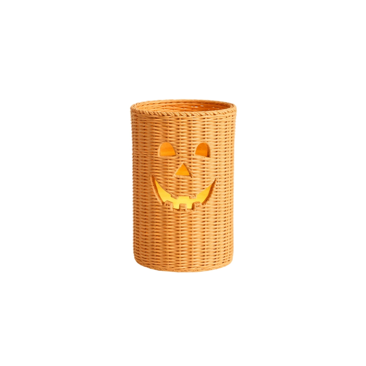Aximioll Halloween Black Woven Jack-O-Lantern Pumpkin Decor, Hand Woven Rattan Wicker Style Statue, Trick or Treat Candy Bowl Lantern for Porch Entryway Fireplace Mantel Table, Black, 11 Inches