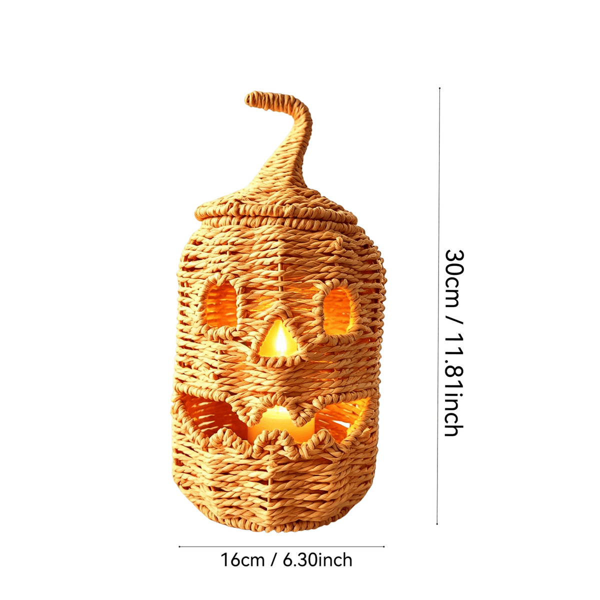 Aximioll Halloween Black Woven Jack-O-Lantern Pumpkin Decor, Hand Woven Rattan Wicker Style Statue, Trick or Treat Candy Bowl Lantern for Porch Entryway Fireplace Mantel Table, Black, 11 Inches