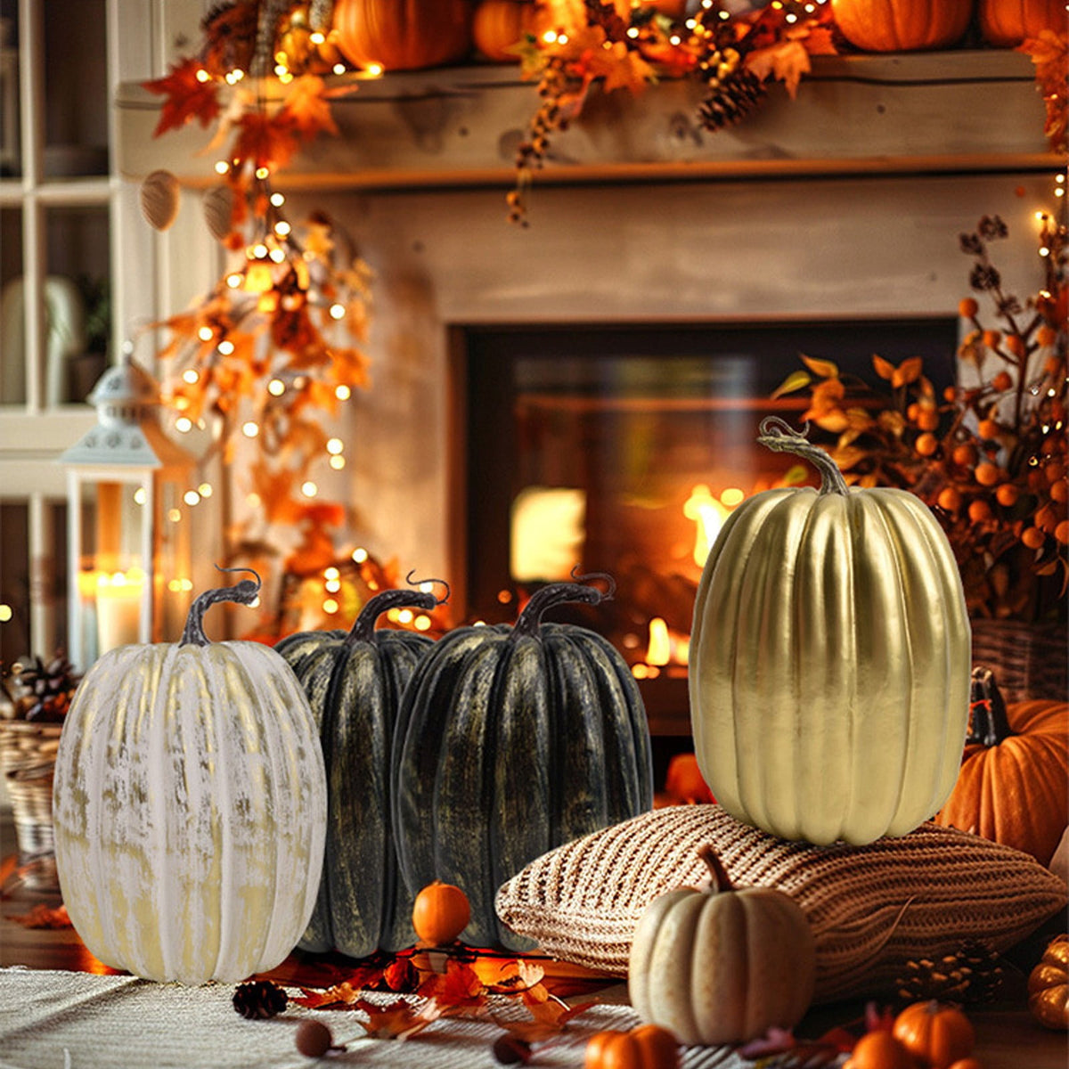 Artificial Pumpkins,Black Fake Pumpkins Large Faux Pumpkins for Autumn Thanksgiving Halloween Seasonal Holiday Decor Decoration (Big Black Pumpkins,8.7x6.3in)
