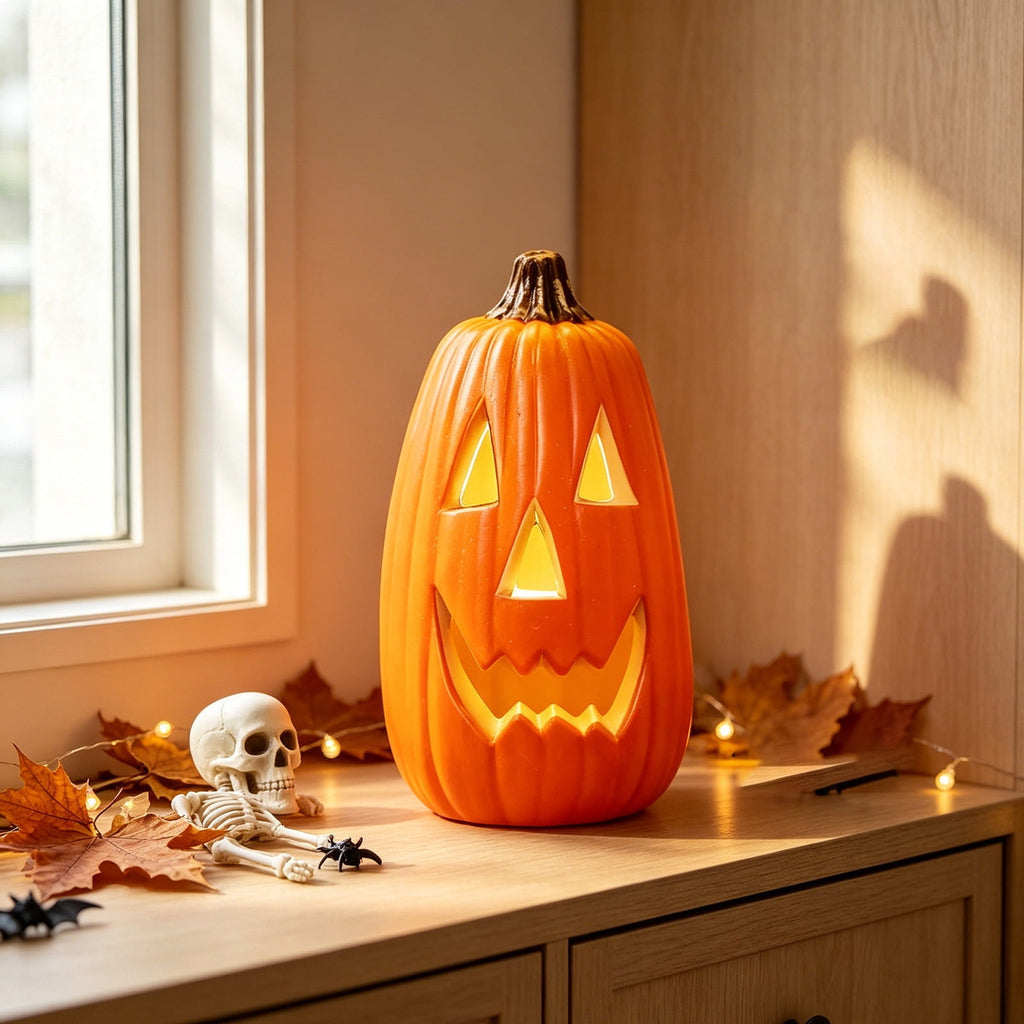 Halloween Lighted Pumpkin Decoration, Glowing Jack o Lanterns, Large LED Pumpkin Lamp with Warm Glow, Outdoor Yard Porch Halloween Decor, Holiday Display Ornament for Home Party