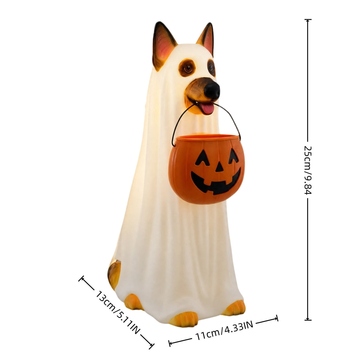 Fall Decorations for Home, 7.9in Lighted Halloween Scarecrow Dog Figurine, Resin Thanksgiving Halloween Garden Dogs Figurines for Autumn Harvest Porch Yard Garden Decor