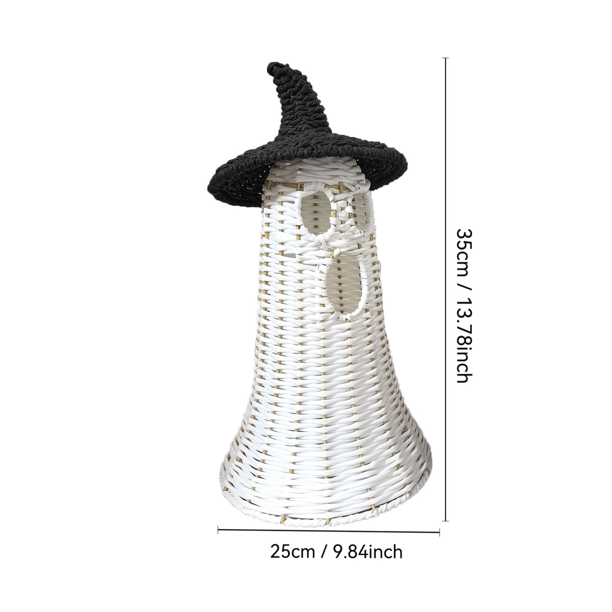 Handwoven Rattan Ghost Lantern with Witch Hat - 13.78 Inch White Wicker Ghost Decor, Light Up Halloween Decorations for Indoor Outdoor, Porch, Patio, Spooky Home Decor, Fall Harvest