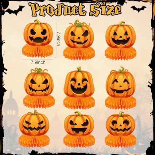 Faccito 9 Pcs Halloween Pumpkin Honeycomb Centerpieces Table Decorations