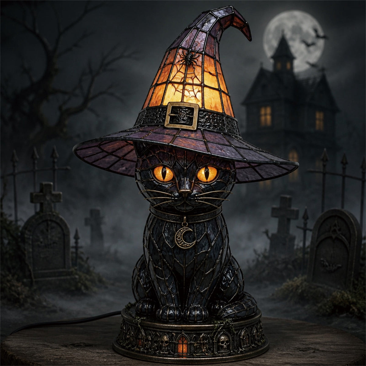 Guodhu Witch Hat Table Lamp Halloween Glowing Resin Ornament Mini Night Light for Bedroom Shelf Spooky Decor with LED(Multicolor)