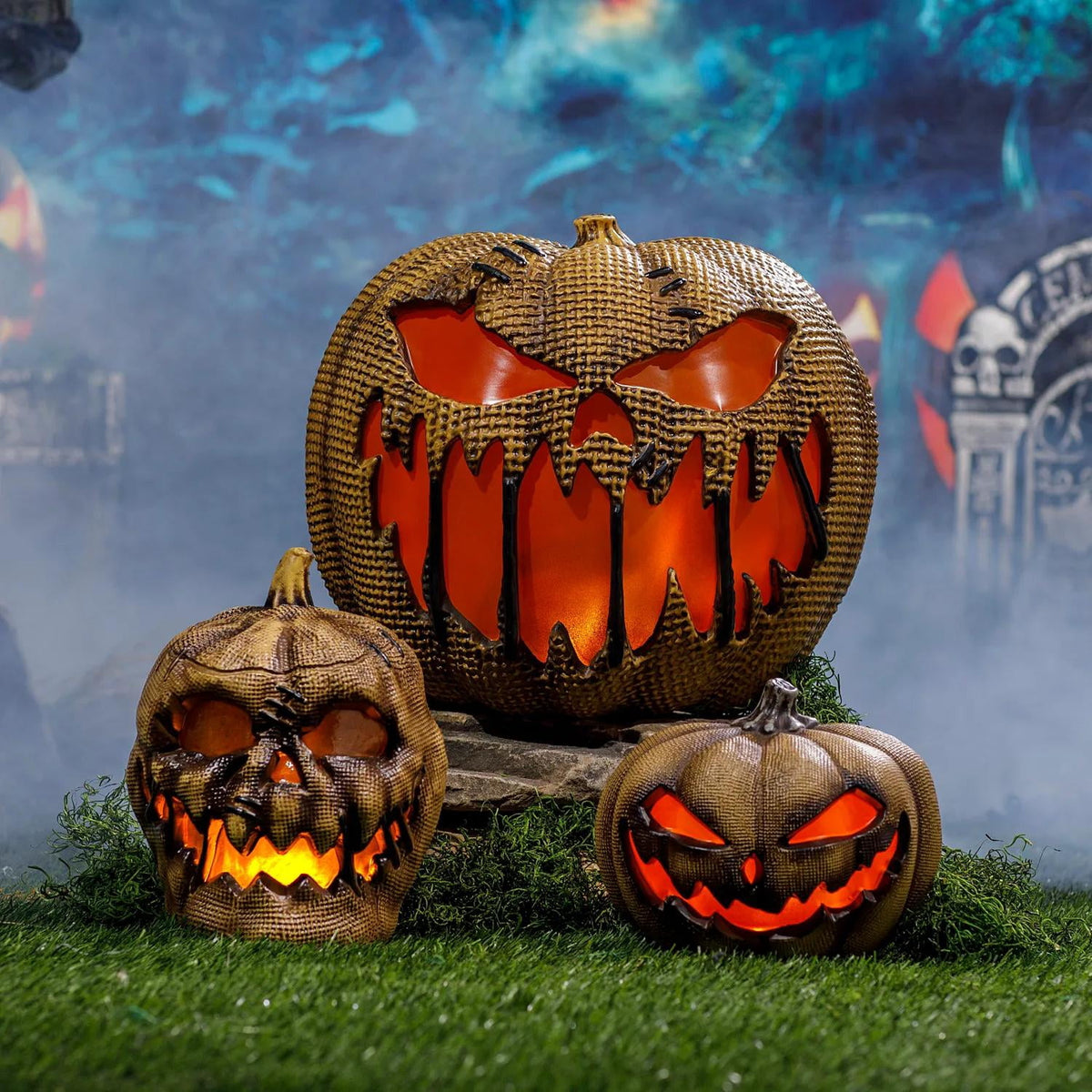 10" Animated Flaming Burlap Pumpkin Halloween Decoration
