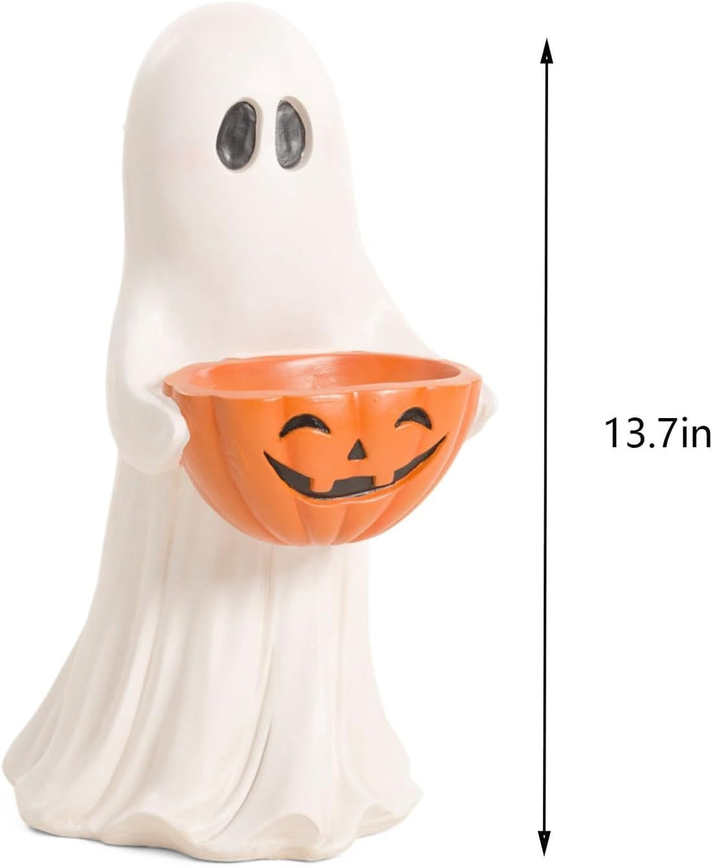 Halloween Ghost Candy Bowl Statue, 13.7" Resin Ghost Figurine Holding Pumpkin Candy Bowl, Outdoor Halloween Decorations for Front Porch, Indoor Yard Lawn Entryway Decor, Trick or Treat Candy Holder