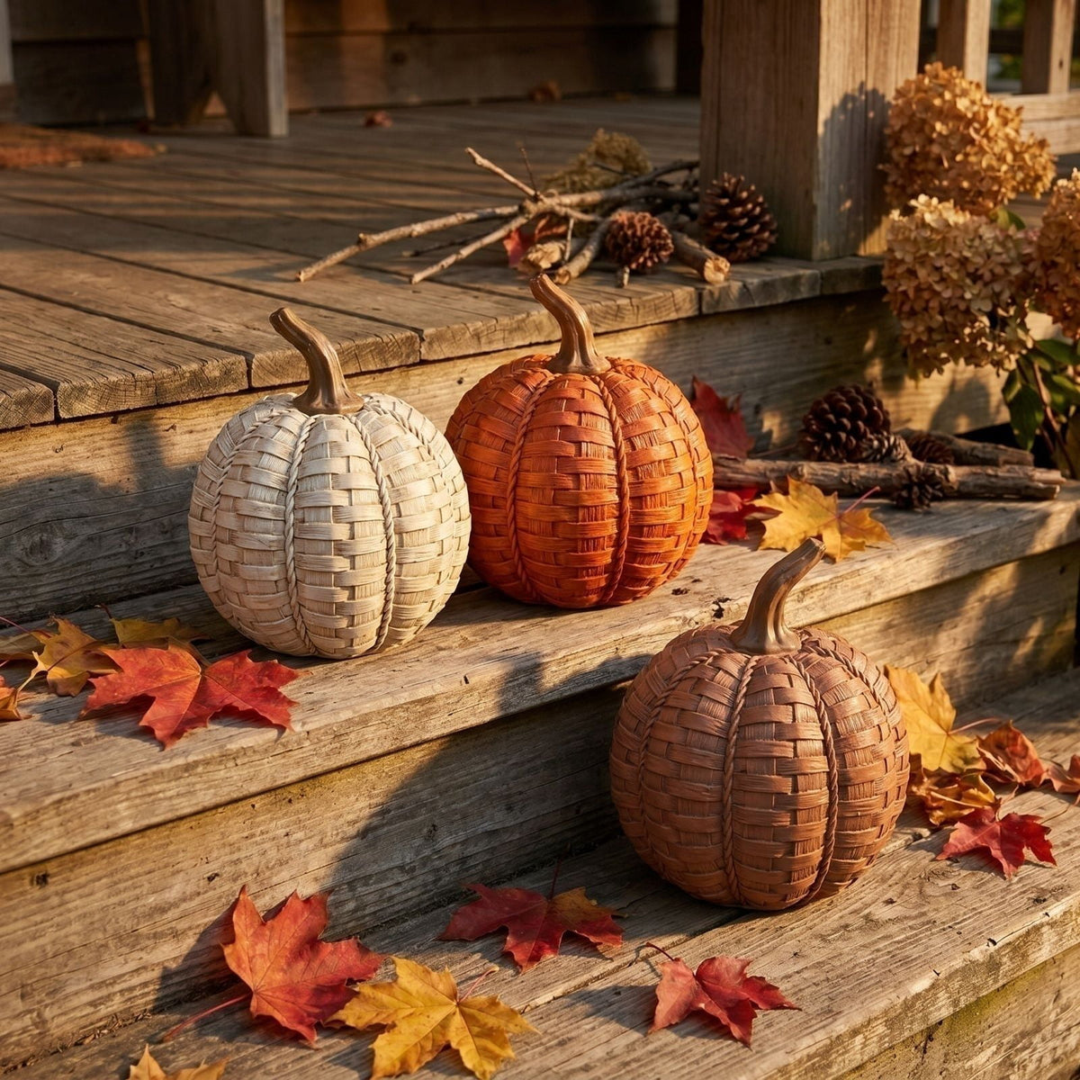 Halloween Resin Faux Pumpkin Decor – 11cm Tall Simulated Woven Pattern Pumpkin Ornament – Halloween Party Decorations for Yard Garden Holiday Layout