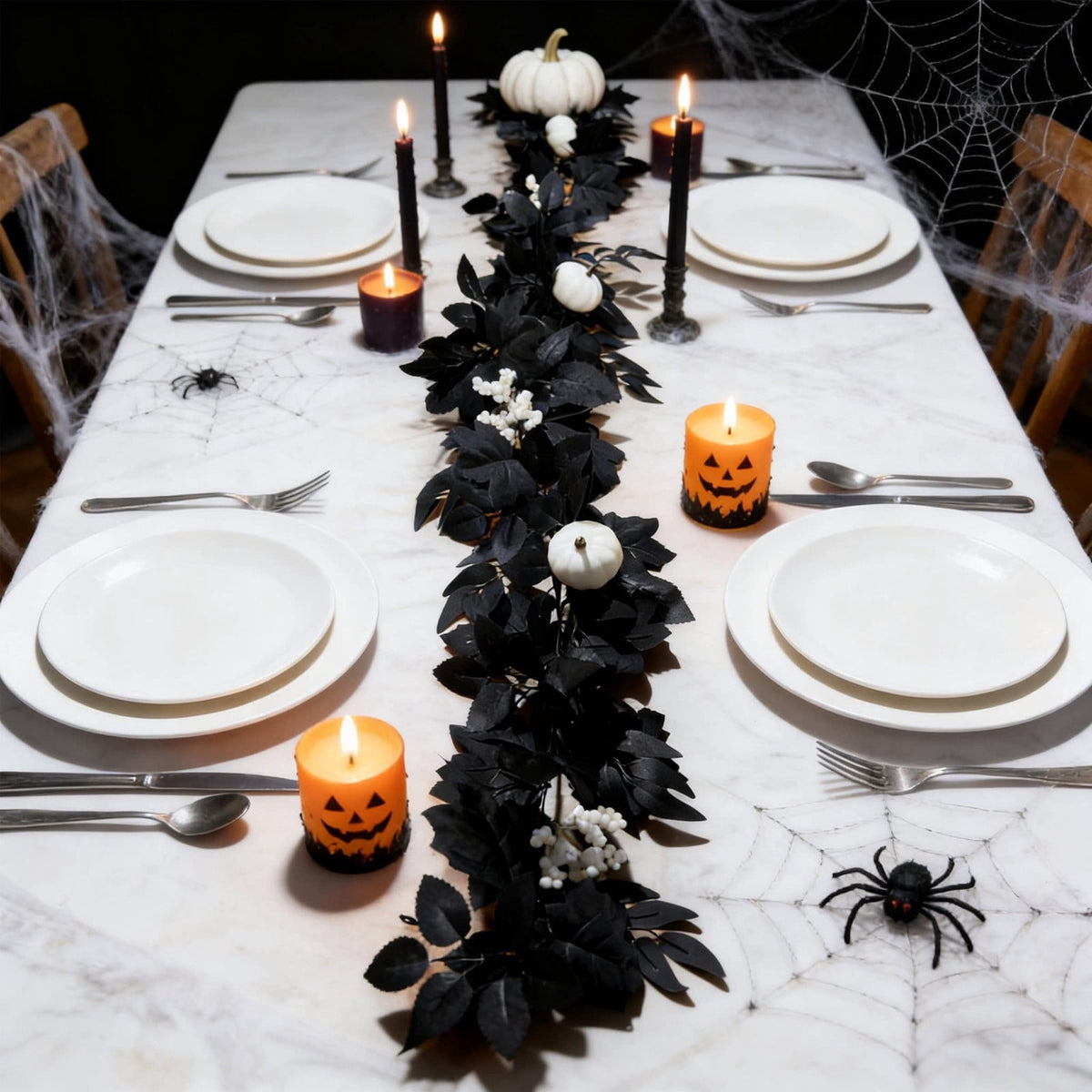Halloween Black Garland with LED Lights 70.87 Inch Gothic Foliage for Mantel Stair Halloween Party Home Indoor Decor