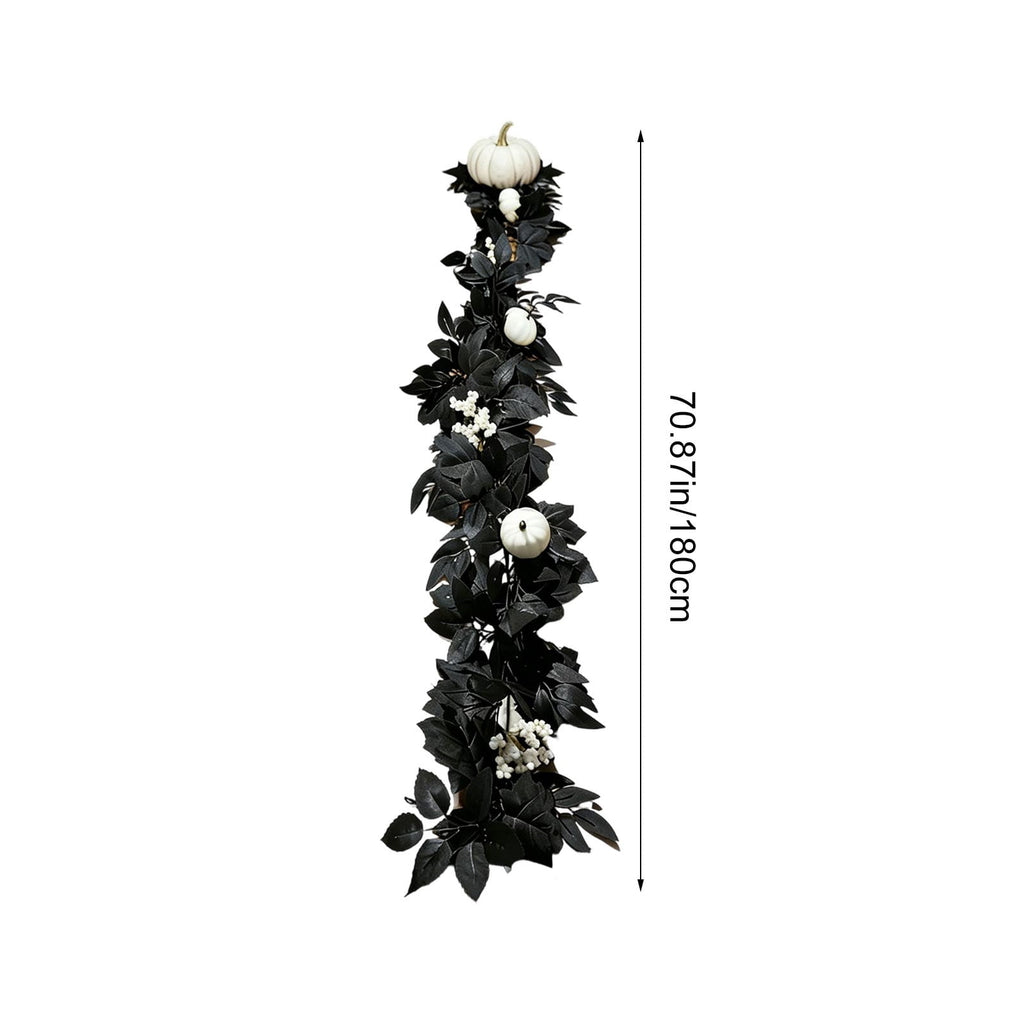 Halloween Black Garland with LED Lights 70.87 Inch Gothic Foliage for Mantel Stair Halloween Party Home Indoor Decor