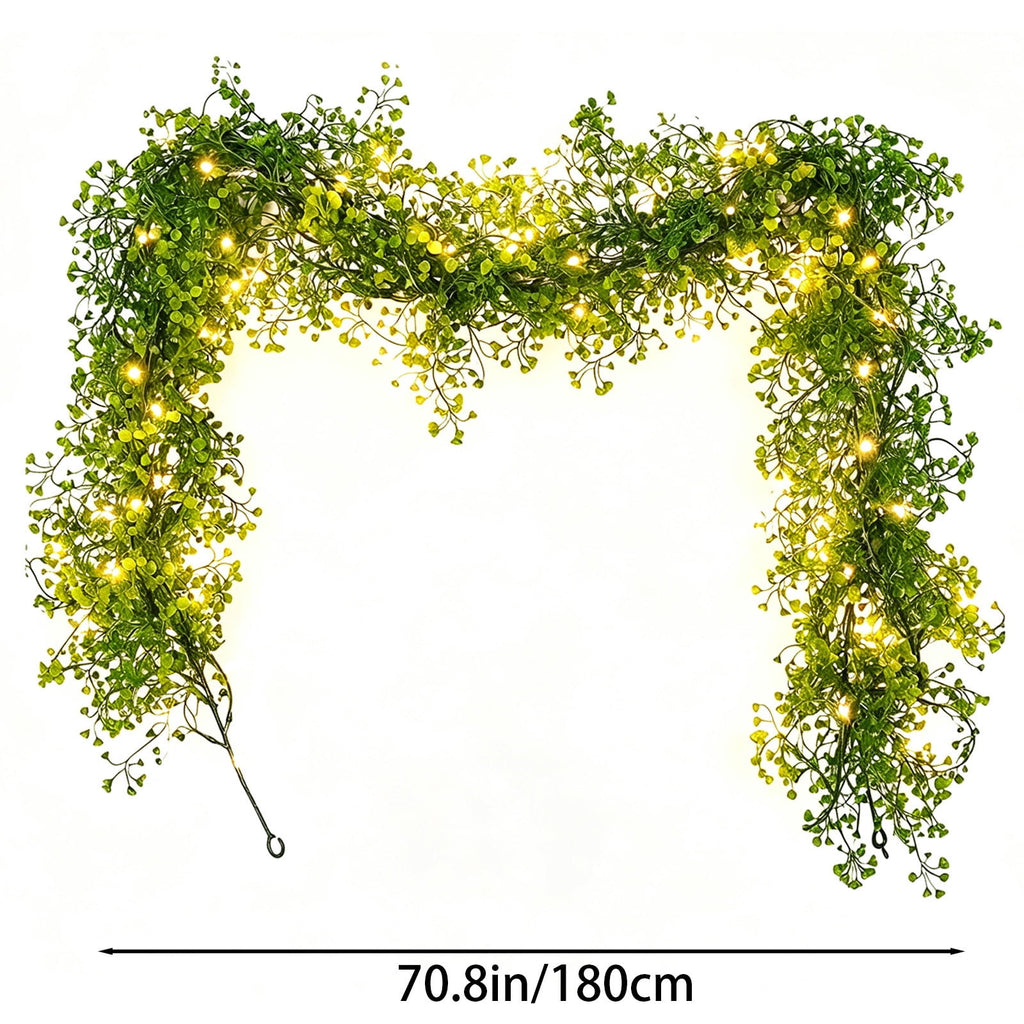 Halloween Black Garland with LED Lights 70.87 Inch Gothic Foliage for Mantel Stair Halloween Party Home Indoor Decor