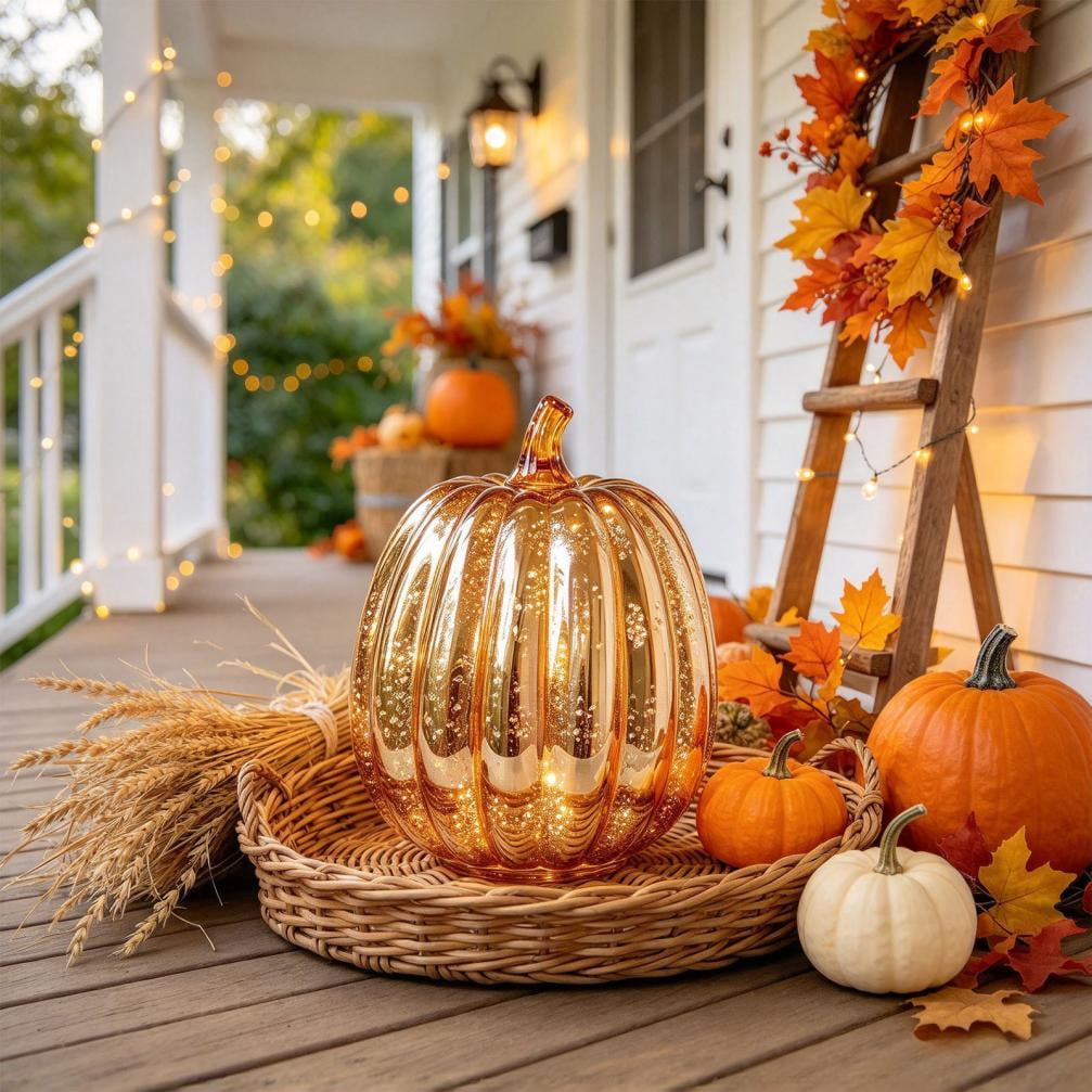 Fall Mercury Glass Light up Pumpkin Decor Fall Decoration for Home Thanksgiving Lamps for Festive Decoration Halloween Decorations Starry Night Pumpkins Tabletop Centerpiece Fall Home Decor