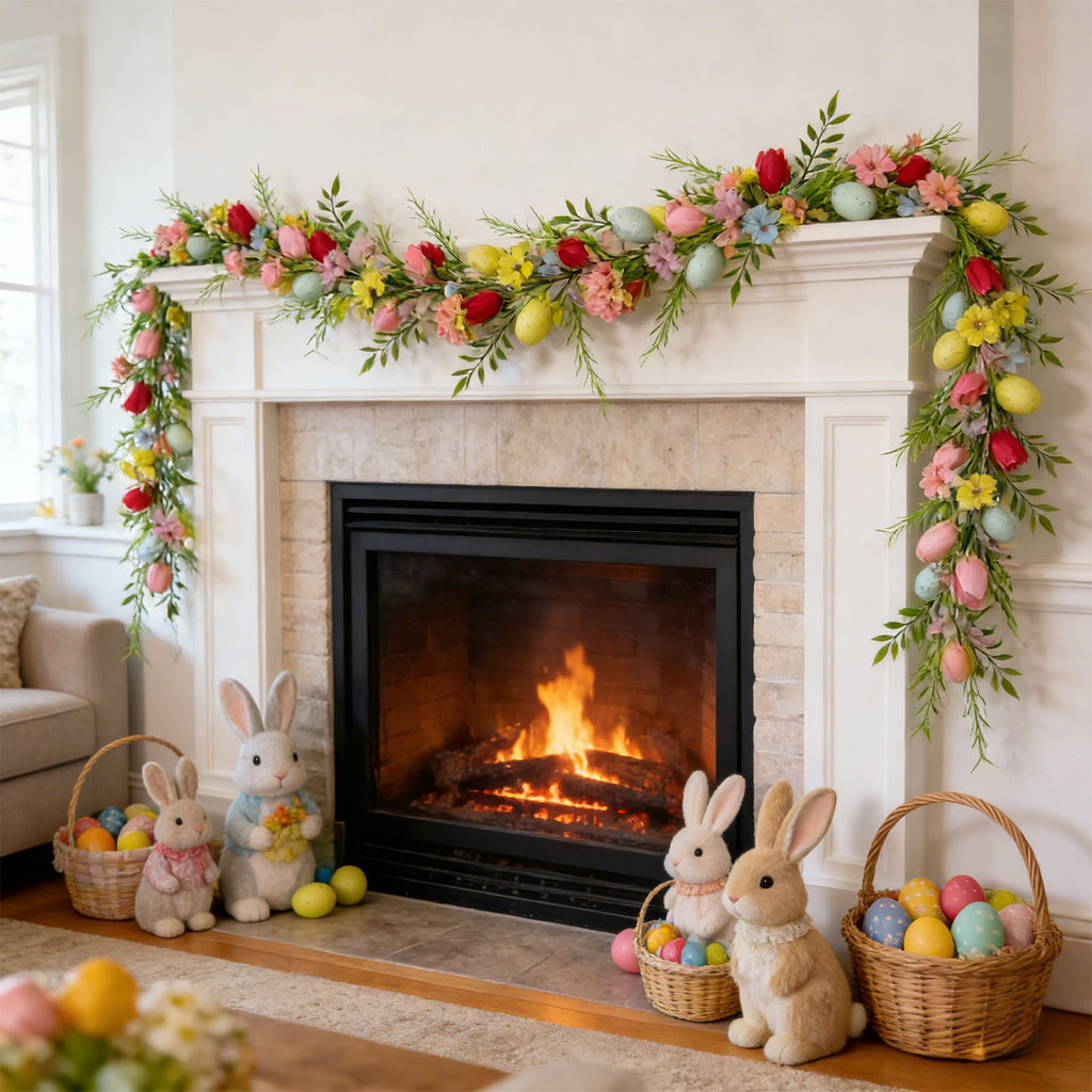 yulier Artificial Garland 70.86 inch Spring Garland with Flowers, Faux Vines Floral Hanging Garland for Holiday Wedding Spring Home Party Window Door Fireplace Table Indoor Outdoor Decor