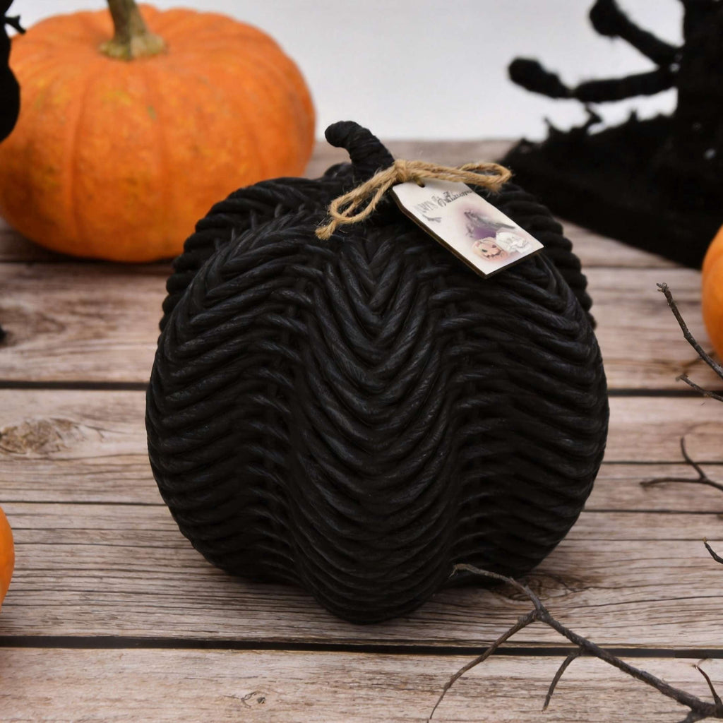 Woven Pumpkin Decoration, Black, 7", Halloween by Way To Celebrate