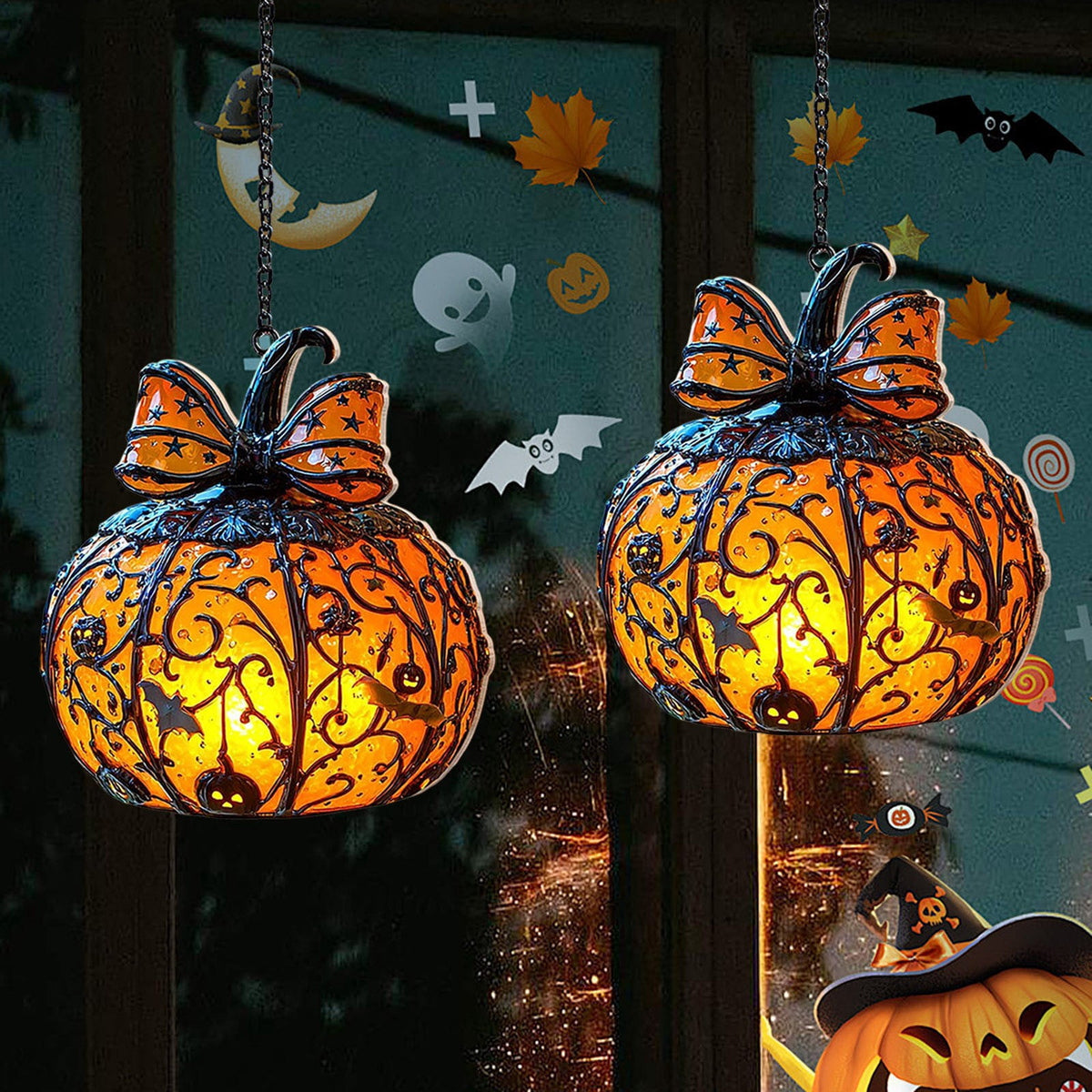 Acrylic Halloween Pumpkin Pendant Hanging Ornament - Spooky Fall Home Decor for Porch Wall Door Indoor Outdoor