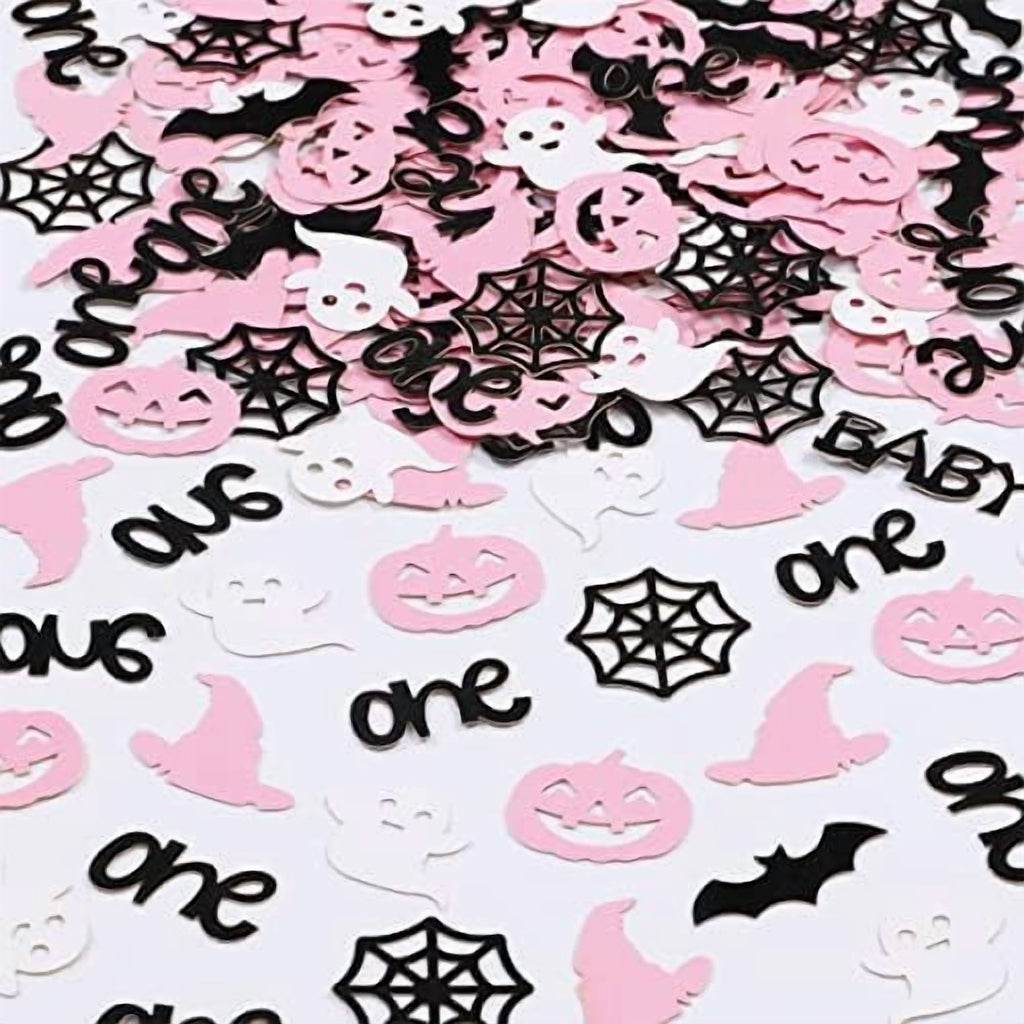 200 Piece Halloween 1st Birthday Party Confetti Pink Black Spider Web Pumpkin Bat Wizard Hat Ghost Table Decor