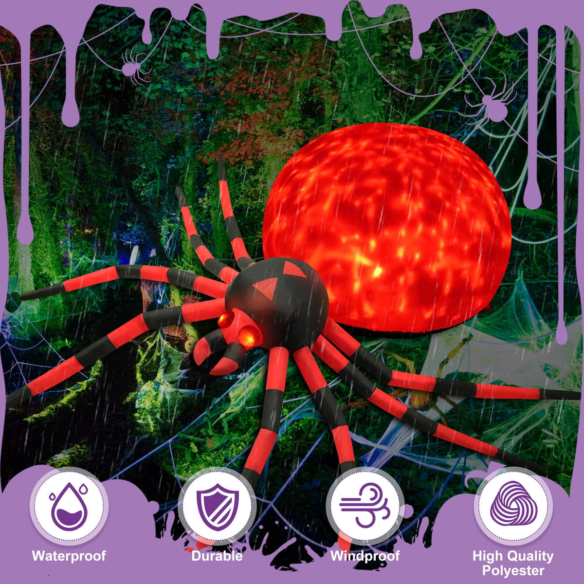 Yexmas 8FT Halloween Inflatables Outdoor Decorations Giant Spider Decorations with LED Lights and Air Pump Blow up Inflatable, Purple
