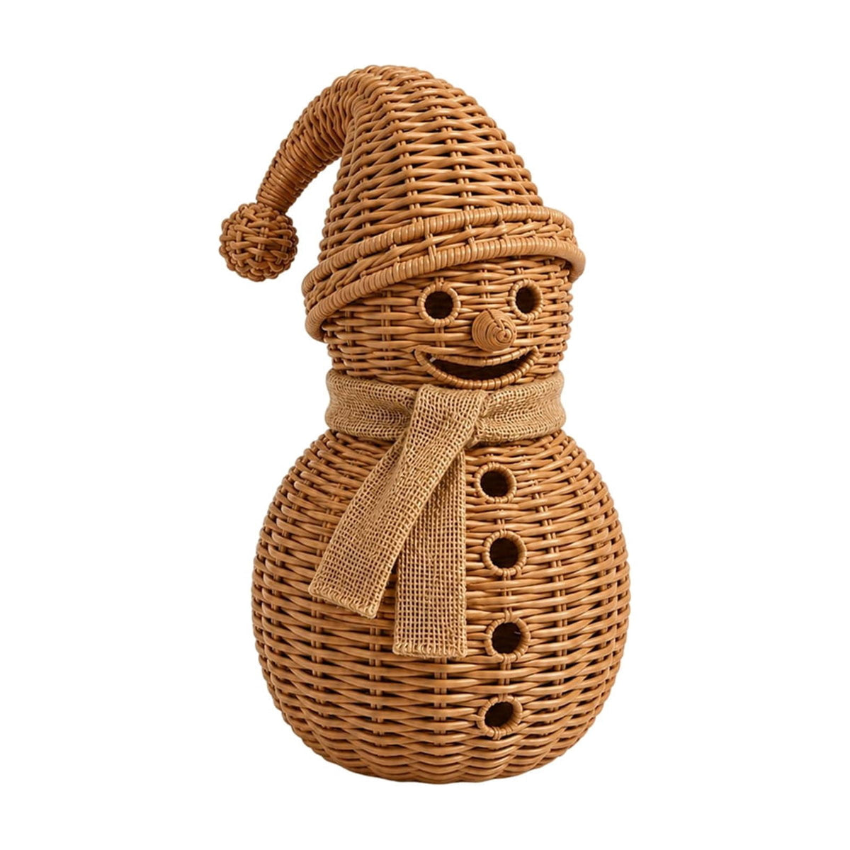 Rattan Snowman Christmas Tabletop Decor, Hand‑Woven Snowman Figurine with Hat and Scarf, Rustic Holiday Ornament for Mantel Shelf Home Decoration