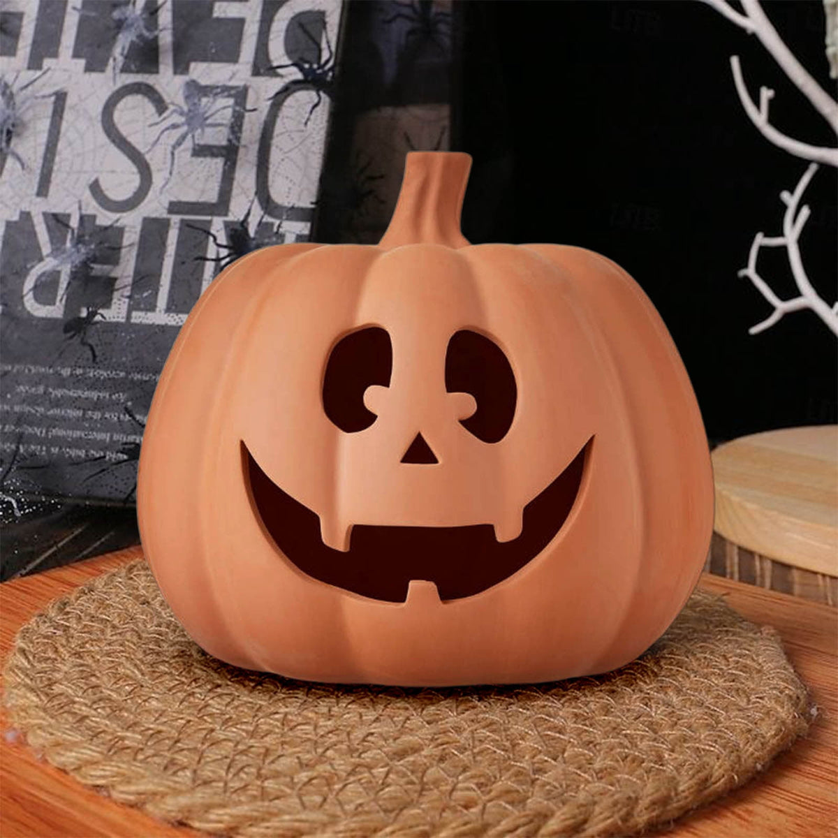 Luoshdecor Pumpkin Decoration , Resin Reusable Carved Pumpkin for Thanksgiving Halloween Fall Indoor Outdoor Decor Party Supplies