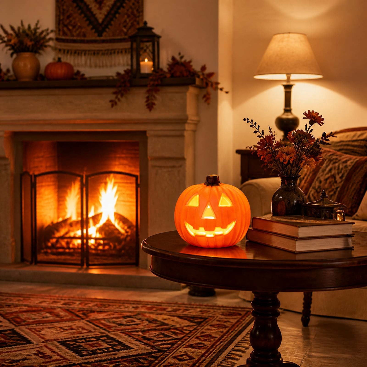 Halloween Pumpkin LED Light Lamp Blow Mold Pumpkin Decoration For Tabletop Shelf And Mantel