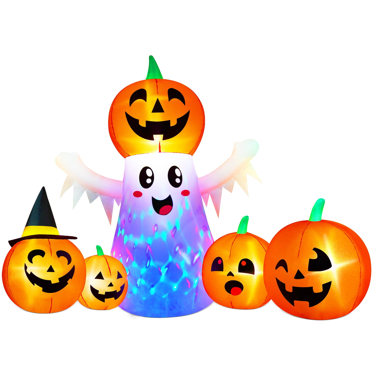 Yexmas 8FT Halloween Inflatable Decoration with Ghost, Black Cat and Pumpkins,Built-in LED Lights, Blow Up Halloween Yard Decor for Indoor/Outdoor Party,Yard, Lawn