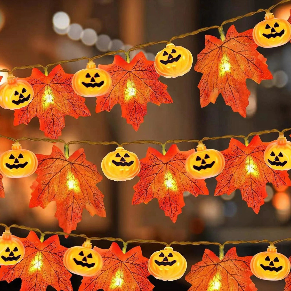 Halloween Decoration Under $5 Pumpkins Garland Lights Fall Decorations Realistic Larger Maple Leave String Light LED Fall Lights Battery Operated Indoor Home Outdoor Halloween Decor