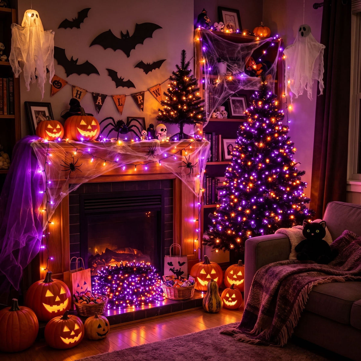 Scidweet Halloween String Lights, 105 FT 300 LED Twinkle Fairy Lights for Indoor Outdoor Halloween Decorations, Purple