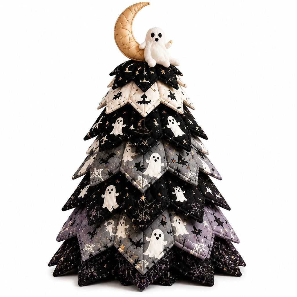 Halloween Fabric Trees - 11.8" DIY Halloween Quilted Fabric Tree Kit, Black Cat Pumpkin Witch Design, Sewing Patchwork Ghost Trees Holiday Table Mantel Decor, Handmade Gift for Craft Lovers