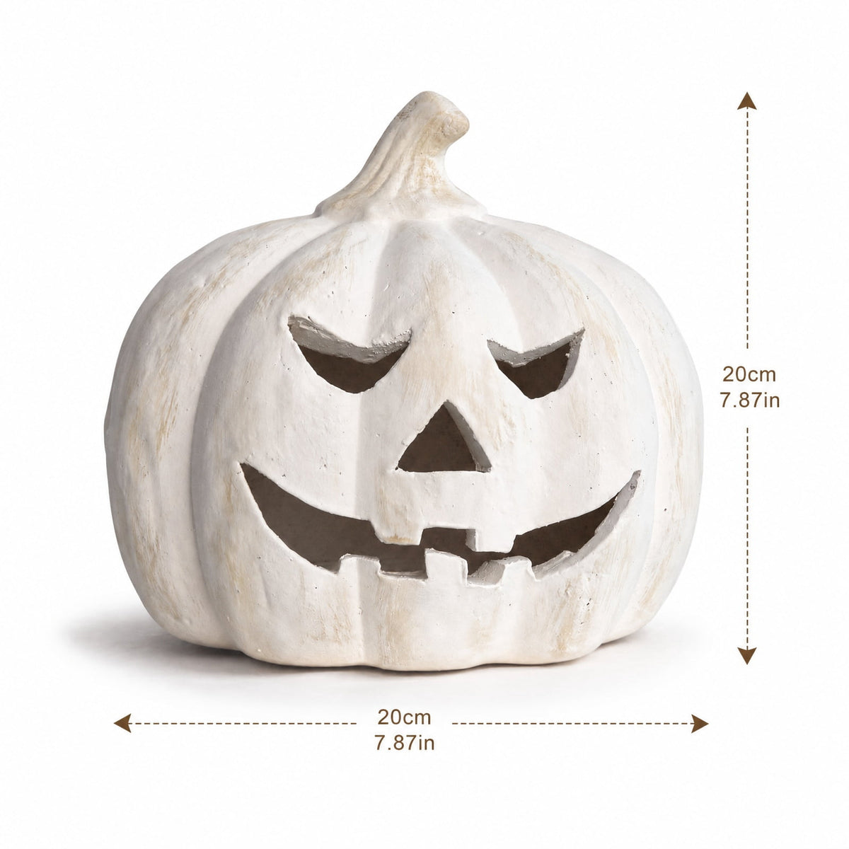 Halloween Decoration White Tall Jack O Lantern, Hollow Smiling Pumpkin Tabletop Accent for Mantel, Porch and Party Display, 9.84 in