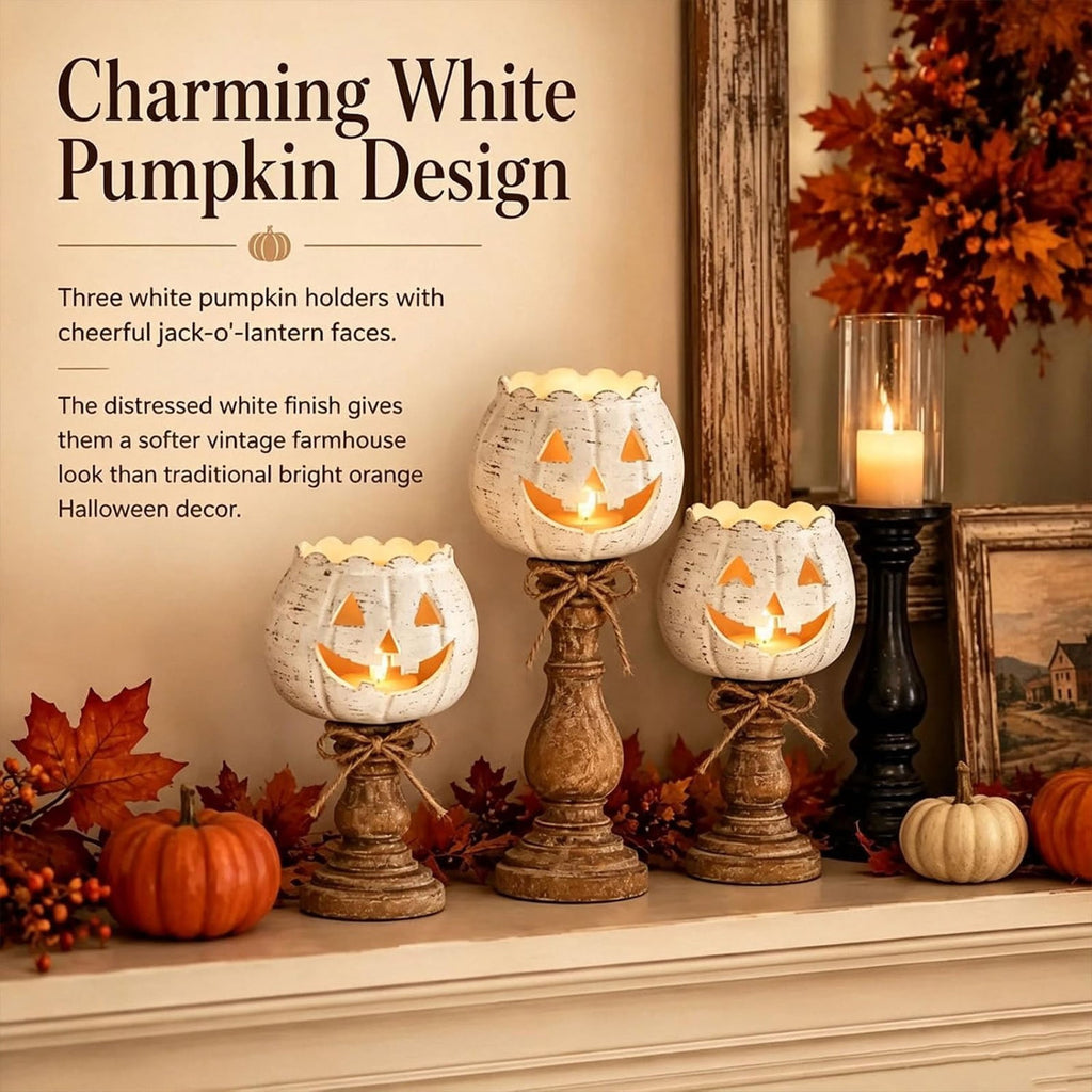 Halloween Lamp Indoor Tabletop Decorations, LED Lighted Wooden Pumpkin with Vintage Pedestal Stand and Rope Bow, 8.7 Inch Rustic Halloween Decor for Home Mantel Entryway
