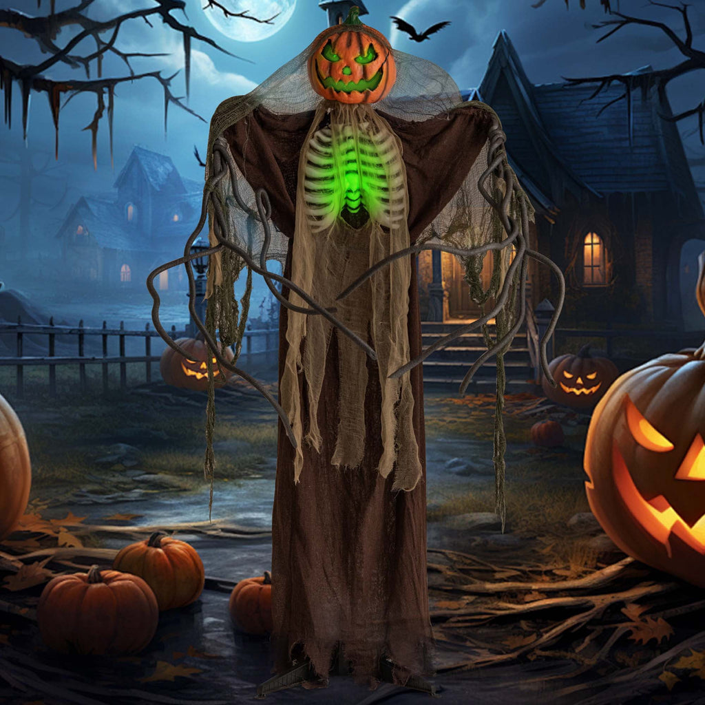 Costway 5.75ft Halloween Animatronics Decoration Talking Ghost Pumpkin with Glowing Ribs and Moving Head Sound & Touch Activated Standing Prop