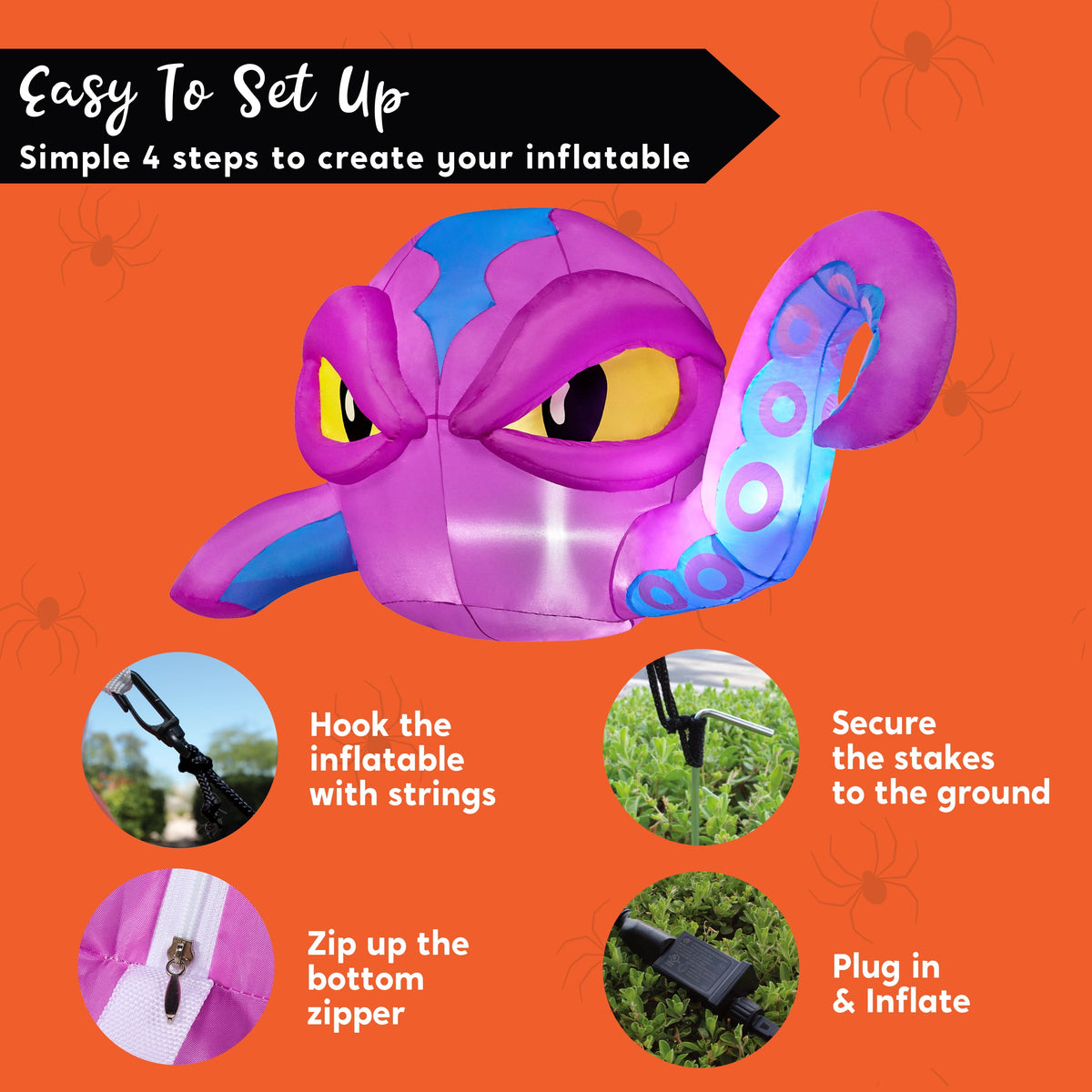 Joyfy 4 FT Halloween Inflatable Purple Octupos Head with Tentacles Broke Out from Window with Built-in LED Blow Up Inflatable for Window Decoration Yard Garden Lawn Decor