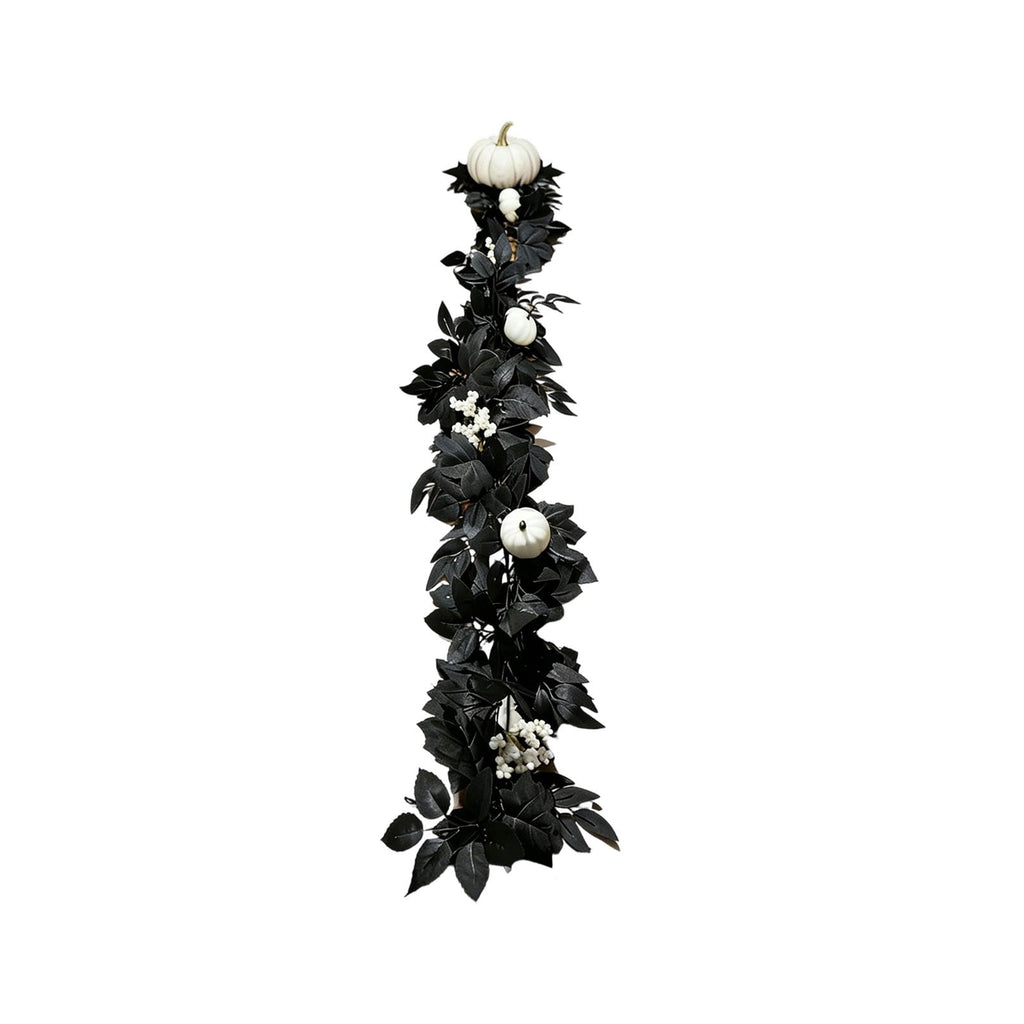 Halloween Black Garland with LED Lights 70.87 Inch Gothic Foliage for Mantel Stair Halloween Party Home Indoor Decor